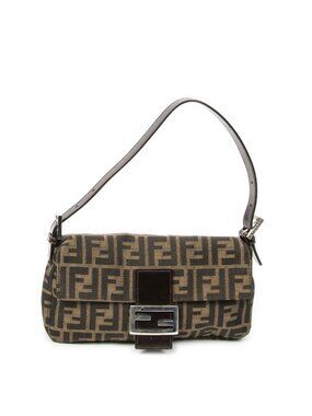Fendi Baguette Brown Black Zucca Canvas Messenger Bag